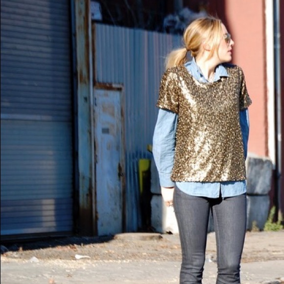 Olive green sequin T shirt - like new! - Picture 2 of 7